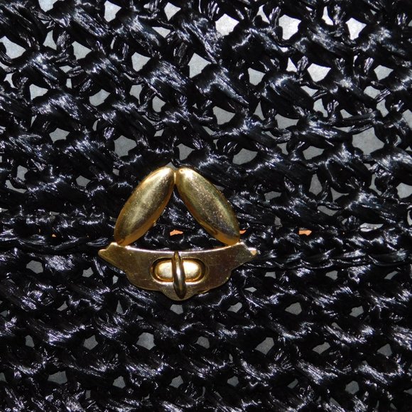 Made In Italy Woven Black Handbag 100% Visca With Gold Tone Handle Vintage - Picture 2 of 12